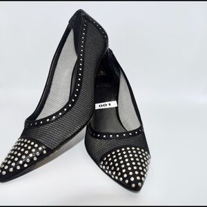Black Stuart Weizmann heels mesh silver studded